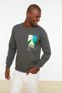 Trendyol Anthracite Men's Regular/Real Fit Crew Neck Geometric Printed Sweatshirt