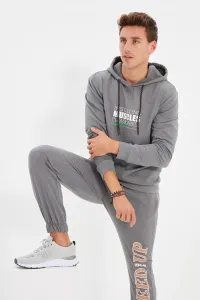 Trendyol Men's Regular/Real fit Slogan Printed Hoodie with Printed Cotton Sweatshirt