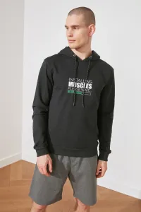 Trendyol Men's Regular/Real fit Slogan Printed Hoodie with Printed Cotton Sweatshirt