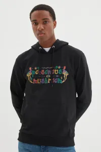 Trendyol Black Men's Regular/Regular Fit Long Sleeve Printed Hoodie with Sweatshirt