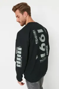 Trendyol Men's Black Oversize/Wide Fit Crew Neck Text Back Printed Sweatshirt