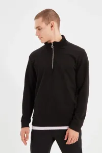 Trendyol Men's Black Regular/Real Fit High Neck Zipper Detail Basic Cotton Sweatshirt
