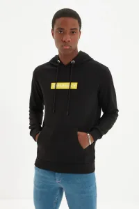 Trendyol Black Men's Regular/Regular Fit Hoodie, Printed Cotton Sweatshirt