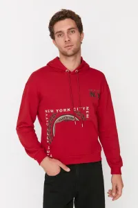 Trendyol Claret Red Men's Relaxed Fit Hoodie and Printed Sweatshirt