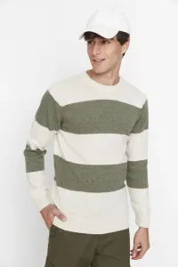 Trendyol Men's Ecru Regular Fit Crewneck Color Block Knitwear Sweater #4790790
