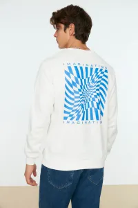 Trendyol Ecru Men's Regular/Real Fit Long Sleeve Crewneck Printed Sweatshirt
