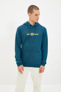 Trendyol Indigo Men's Regular/Real Fit Hoodie, Printed Sweatshirt