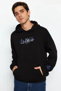 Trendyol Black Men's Oversize/Wide Cut Letter Embroidered Hooded Sweatshirt