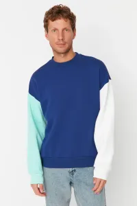 Trendyol Navy Blue Men's Oversized Long Sleeve Crew Neck Paneled Sweatshirt with Soft Pillows,
