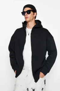 Trendyol Pánska čierna oversize/široko-fit bavlnená mikina s kapucňou na zips pánska