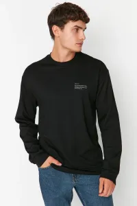 Trendyol Black Men's Relaxed Fit Crew Neck Minimal Slogan Printed Sweatshirt