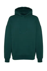 Trendyol Green Men's Oversize Basic Crew Neck Long Sleeve Hooded Sweatshirt with Soft Pillows