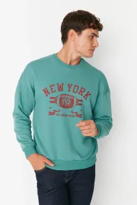 Trendyol Green Men's Oversize/Wide-Fit Long Sleeve Crew Neck Printed Sweatshirt