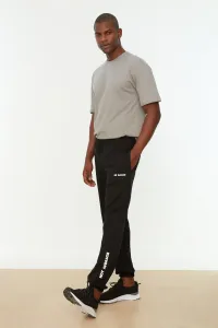 Trendyol čierne pravidelné/normálne fit elastické nohavice s čipkou a potlačou textu