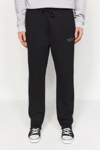 Trendyol Black Men's Regular/Regular Cut Contrast Color Paneled Embroidered Text, Regular Leg Thick Sweatpants