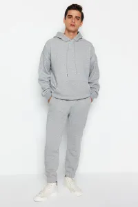Trendyol Men's Gray Melange Oversize/Wide-Fit Hooded Elastic Fleece Tracksuit Set