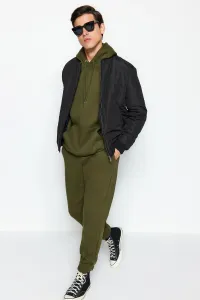 Trendyol Men's Khaki Oversize Hooded Elastic Leg Fleece Tracksuit Set