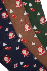 Trendyol Men's Multicolored Cotton Christmas-Print 3-Pack Crew Neck Socks
