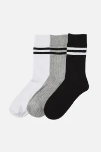 Trendyol Men's Multicolored Cotton Striped 3-Pack Crew Neck Socks