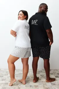 Trendyol Black Regular Fit Printed Couple Knitted Plus Size Pajama Set with Shorts #9528490