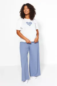 Trendyol Curve Blue Heart Pattern Ribbed Knitted Pajamas Set #7957057