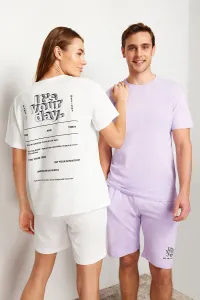 Trendyol Light Lilac Printed Regular Fit Couple Knitted Shorts Pajamas Set #8962806