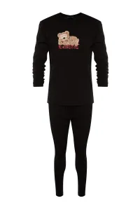 Trendyol Men's Black Printed Regular Fit Knitted Pajamas Set #775202