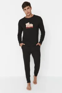 Trendyol Men's Black Printed Regular Fit Knitted Pajamas Set #775203