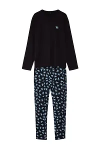 Trendyol Men's Black Printed Regular Fit Knitted Pajamas Set