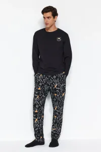 Trendyol Men's Black Regular Fit Embroidered Knitted Pajamas Set