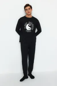 Trendyol Men's Black Regular Fit Printed Knitted Pajamas Set #8023169