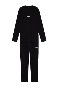 Trendyol Men's Black Regular Fit Printed Waffle Knitted Pajamas Set