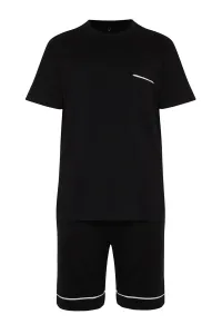 Trendyol Black Regular Fit Piping Knitted Shorts Pajamas Set #9244151