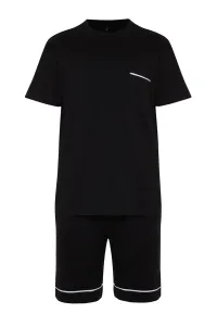 Trendyol Black Regular Fit Piping Knitted Shorts Pajamas Set #9244152