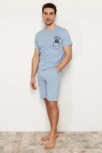 Trendyol Blue Men's Printed Regular Fit Knitted Pajamas Set #8902261