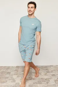 Trendyol Blue Regular Fit Printed Knitted Shorts Summer Pajamas Set