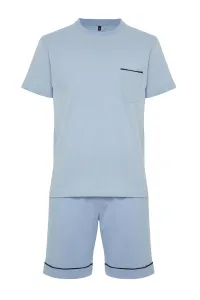 Trendyol Blue Regular Fit Piping Knitted Shorts Pajamas Set #9244092