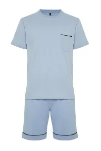 Trendyol Blue Regular Fit Piping Knitted Shorts Pajamas Set #9244094