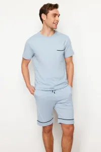 Trendyol Blue Regular Fit Piping Knitted Shorts Pajamas Set #9269342