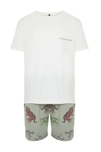 Trendyol Ecru Regular Fit Animal Patterned Couple Knitted Shorts Pajamas Set