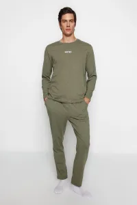 Trendyol Men's Khaki Printed Knitted Pajamas Set #7400219