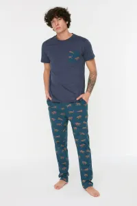Trendyol Navy Blue Men's Regular Fit Printed Knitted Pajamas Set