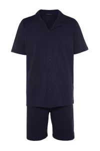 Trendyol Navy Blue Unisex Regular Fit Wide Collar Shorts Pajamas Set #5227251