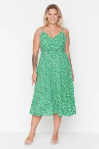 Trendyol Curve Green A-line Pletené šaty s dvojradovým golierom s kvetinovou potlačou