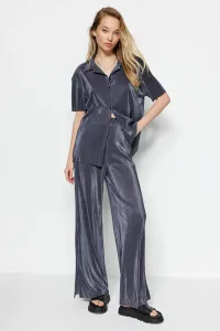 Trendyol Anthracite Pleat Relaxed/Comfortable Fit Shirt and Trousers Knitted Top and Bottom Set