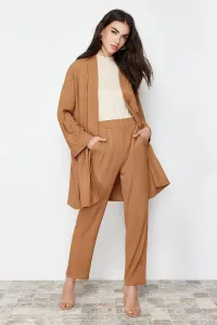 Trendyol Beige Wrapped Knitted Kimono Trousers Bottom-Top Set #9167605