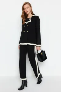 Trendyol Black Color Block Jacket-Trousers Knitwear Bottom-Top Set