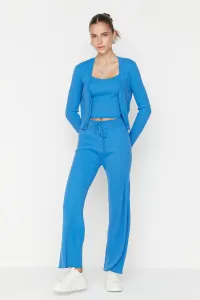 Trendyol Modrá rebrovaná blúzka Kardigánové nohavice úplet Dvojdielna súprava #2821229