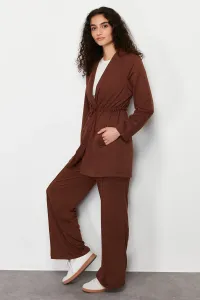 Trendyol Brown Belted Pocket Detailed Knitted Top and Bottom Set