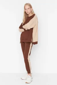 Trendyol Brown Color Block Thin Knitted Tracksuit Set #4973688